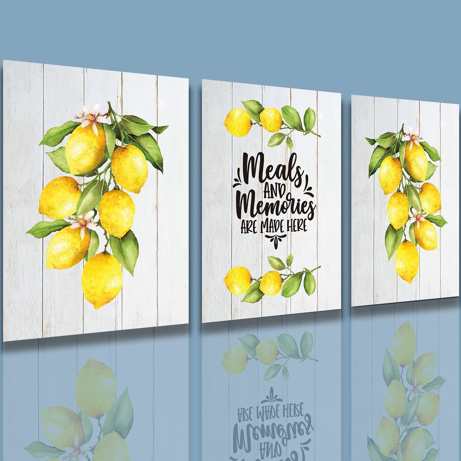 Watercolor Lemon Wall Art Prints - Farmhouse Kitchen Decor - Meals and Memories Are Made Here Poster - Vintage Artwork Gift (8x1