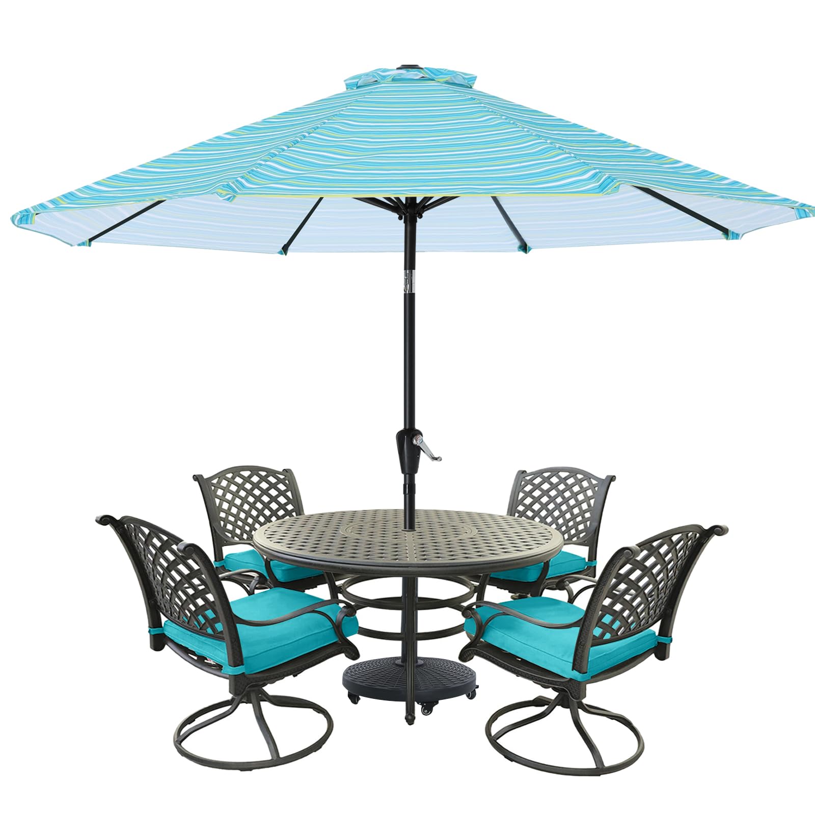 Mastercanopy Patio Umbrella For Outdoor Market Table -8 Ribs (9Ft,Turquoise Stripe)