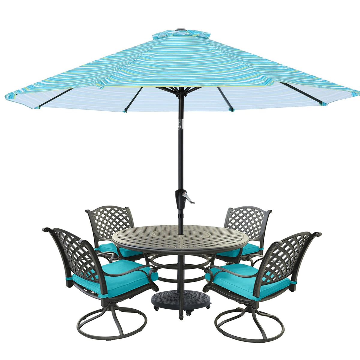 Mastercanopy Patio Umbrella For Outdoor Market Table -8 Ribs (9Ft,Turquoise Stripe)