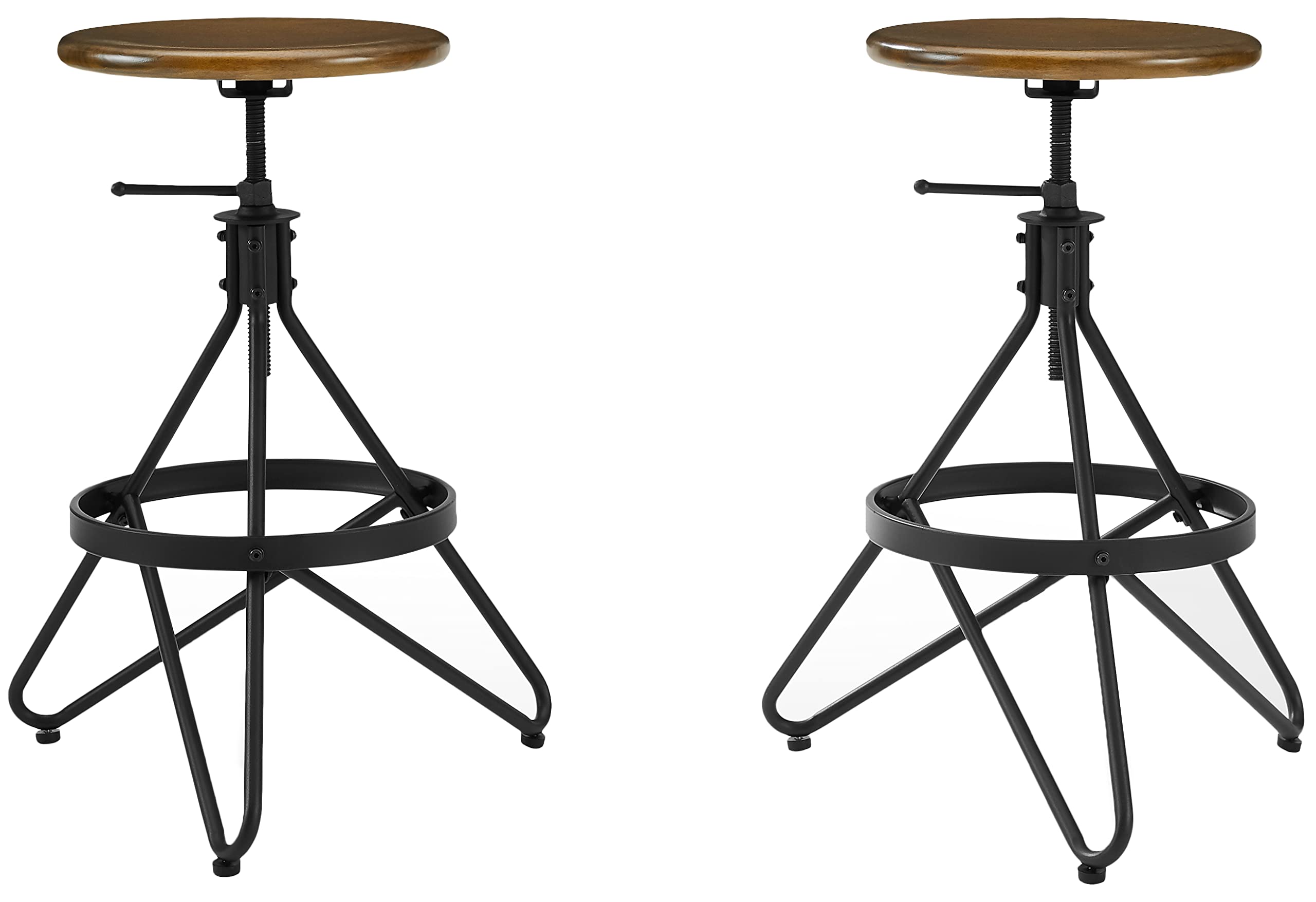 Crosley Furniture Kalen Wood Seat Adjustable Height Swivel Bar Stools Set Of 2, Brown/Matte Black