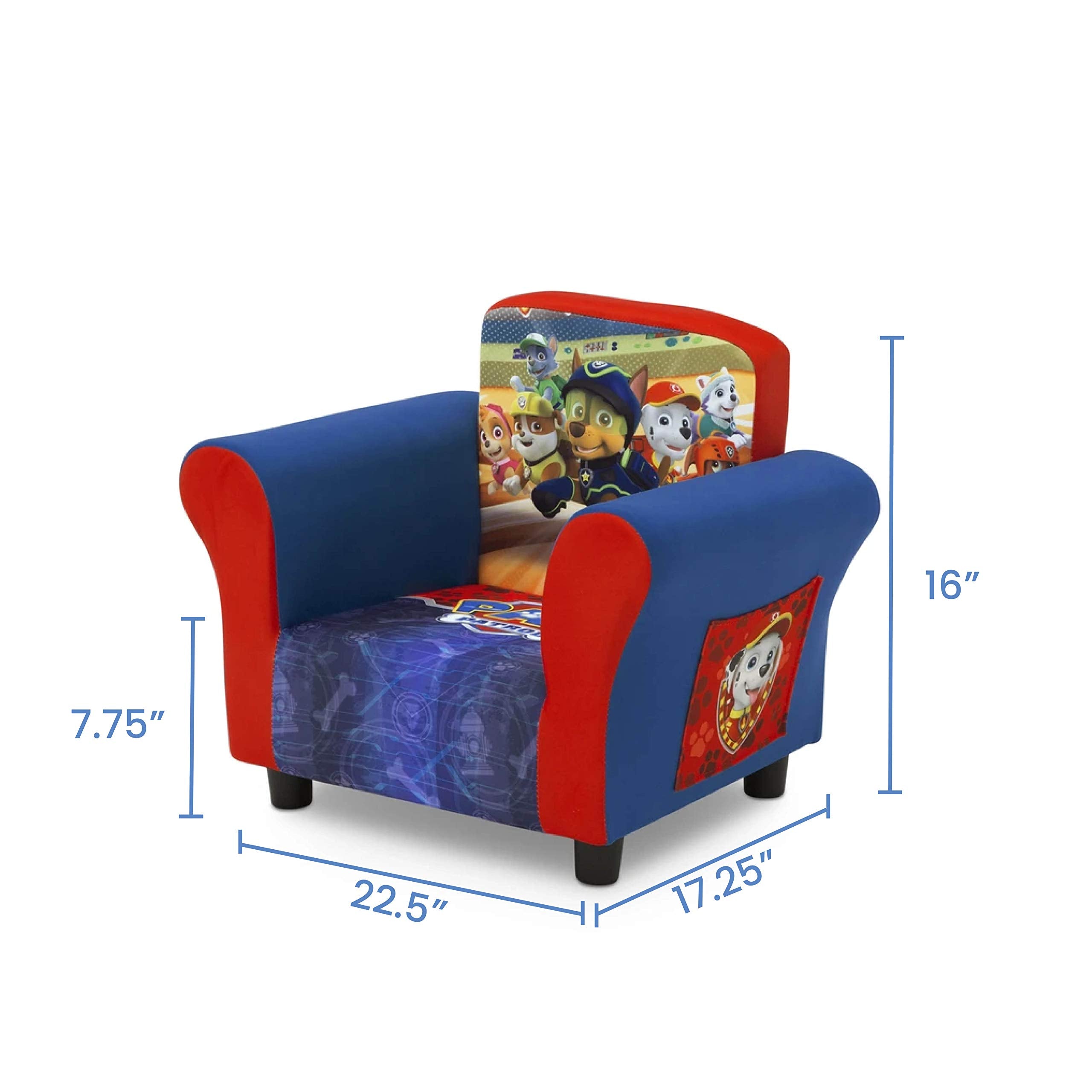 Delta Children Upholstered Chair With Paw Patrol Graphics, Wood Frame, Plush Foam Padding, Side Pockets, For Toddlers And Kids