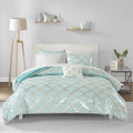 Intelligent Design Lorna Complete Bag Trendy Metallic Mermaid Scale Scallop Print Comforter with Polka Dots Sheet Set, Teen Bedd