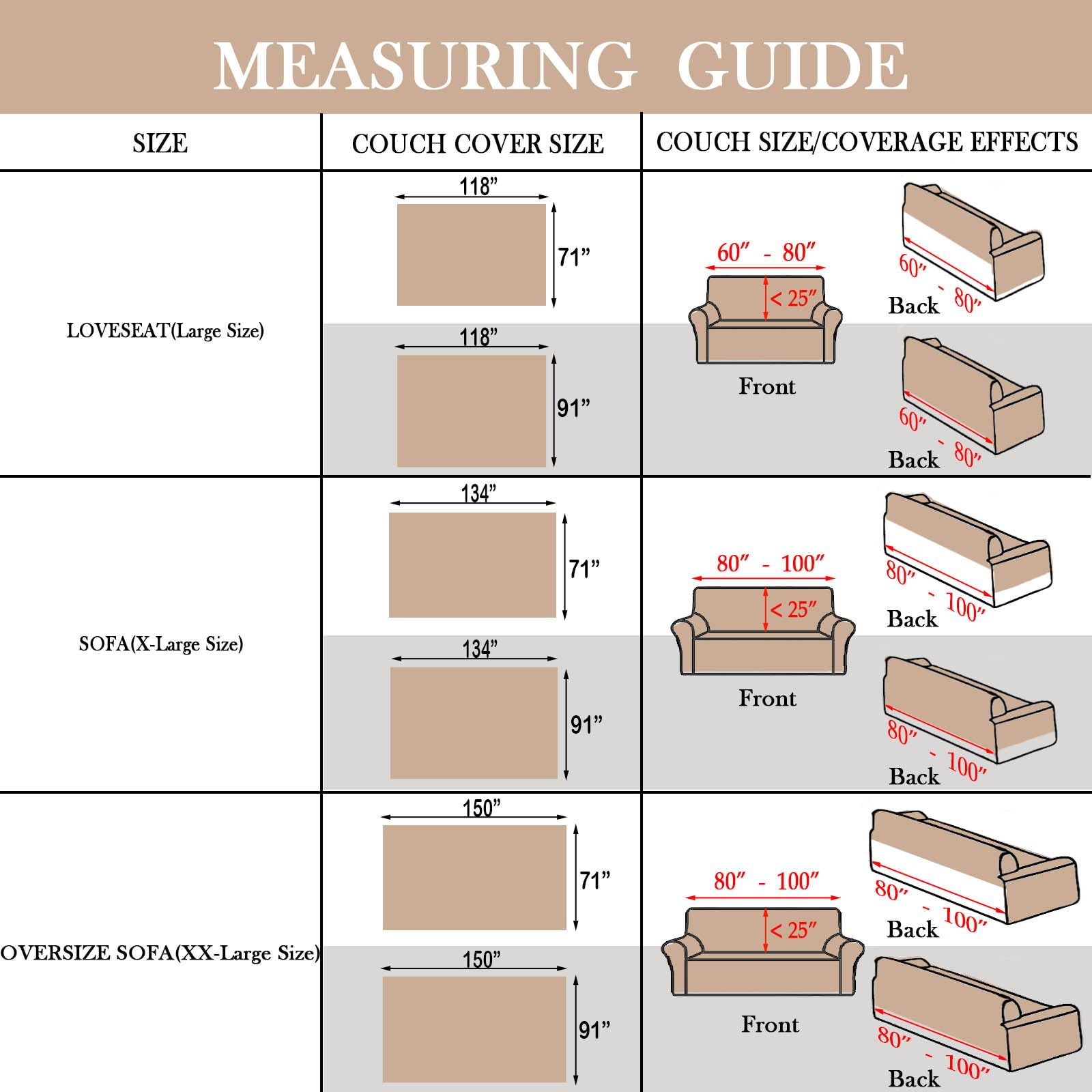 Handontime Sofa Covers For Sectional Sofa Set Boho Couch Cover For Dogs Khaki Throw Couch Cover With Tassel Loveseat Covers Futon Cover L Shaped Cover Washable Chenille Couch Protector, 71' X134'