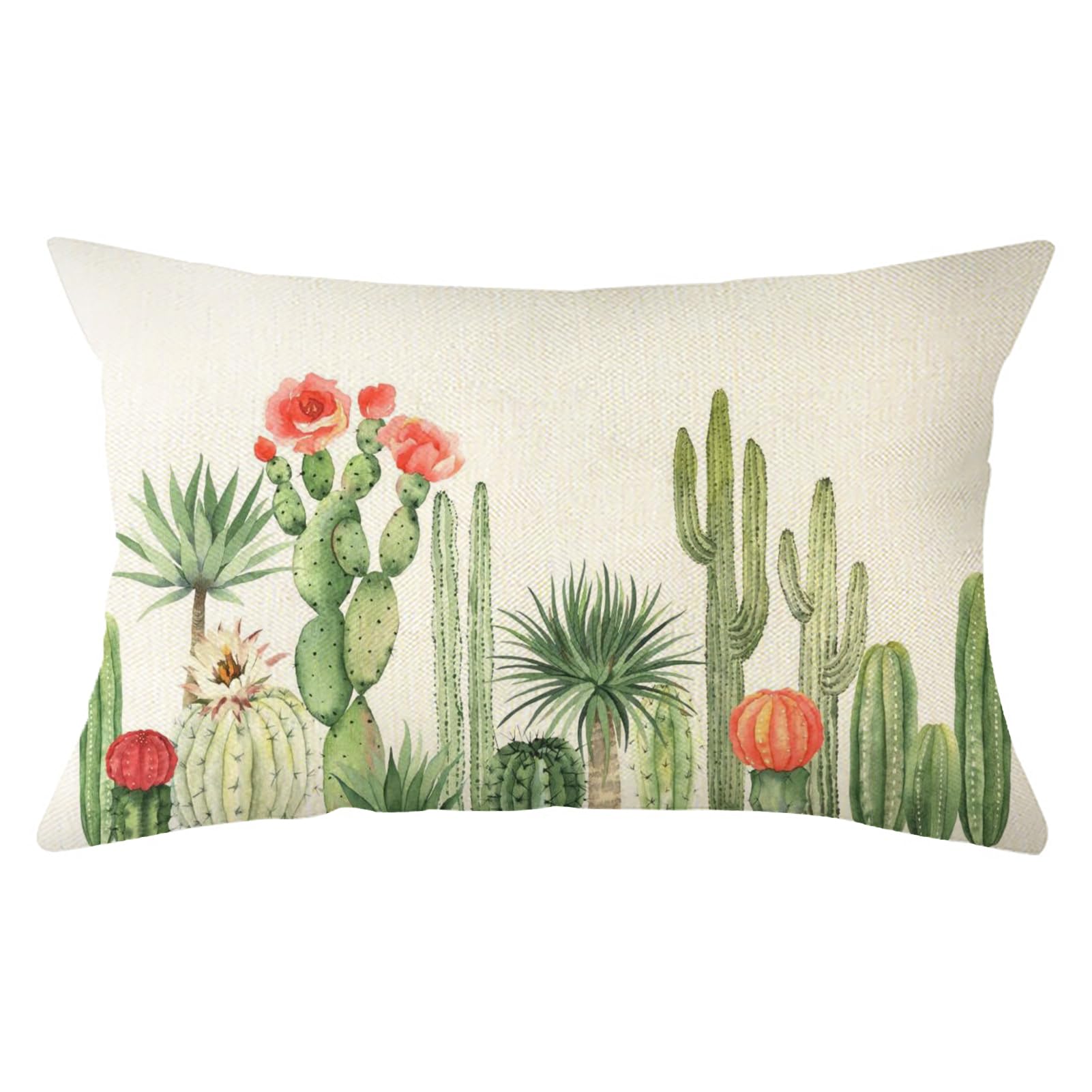 Ogiselestyle Watercolor Cactus Summer Throw Pillow Cover, 12 X 20 Inch Spring Floral Cushion Case Decoration For Sofa Couch