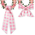 WATINC Wreath Sash for Front Door - 2pcs Pink and White Buffalo Check Wreaths DIY Bow Decoration, Valentines Day Plaid Satin Sa