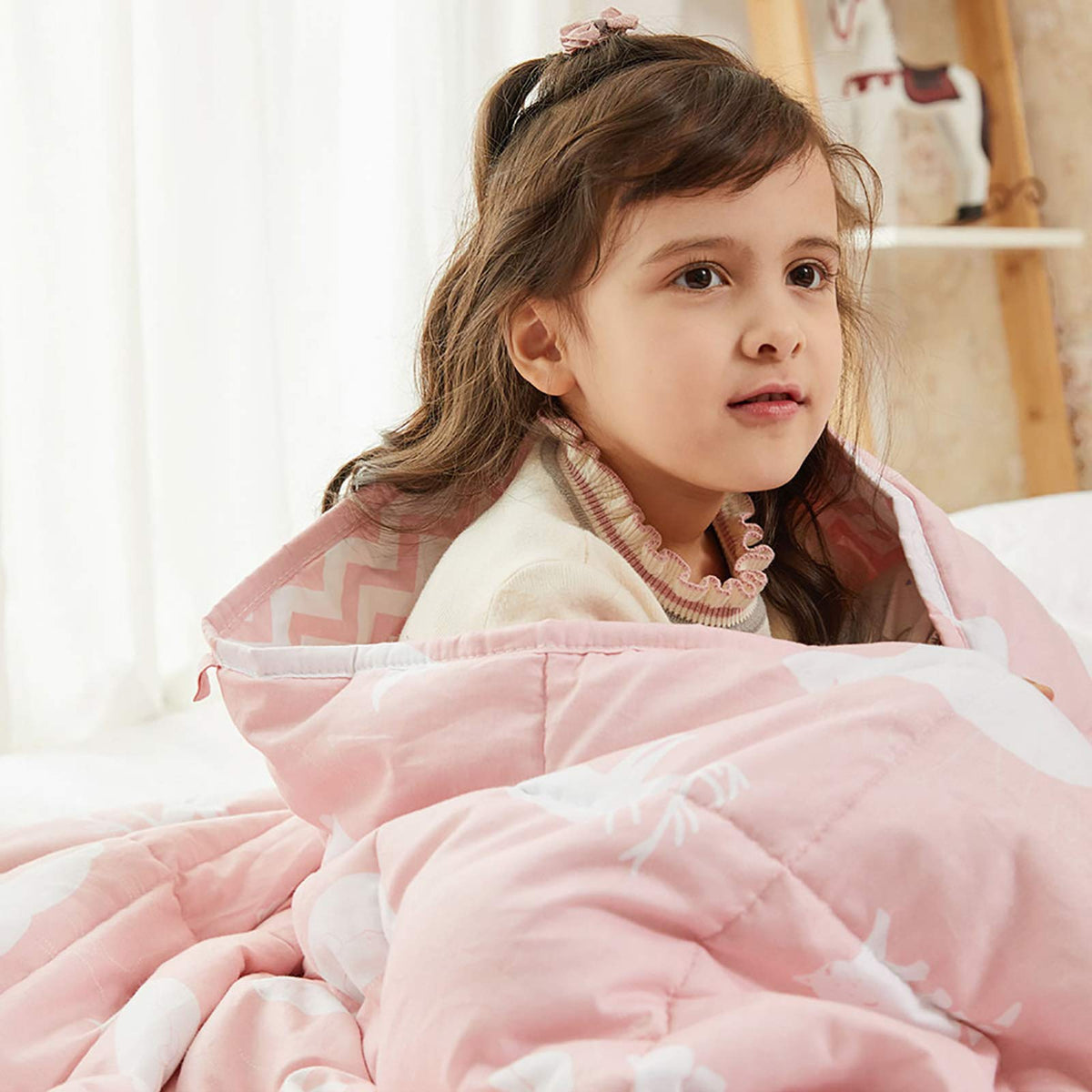 Weighted Idea Cooling Weighted Blanket Kids 7 Lbs 41' X 60' (100% Cotton, Pink Animal) With Premium Glass Beads
