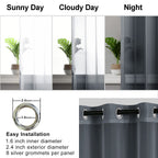 Hiasan Dark Grey Sheer Curtains For Bedroom With Tiebacks, Light Filtering Voile Textured Drape Airy Breathable Grommet Window Curtains For Living Room, Kids' Room, Nursery, W52 X L54, 2 Panels