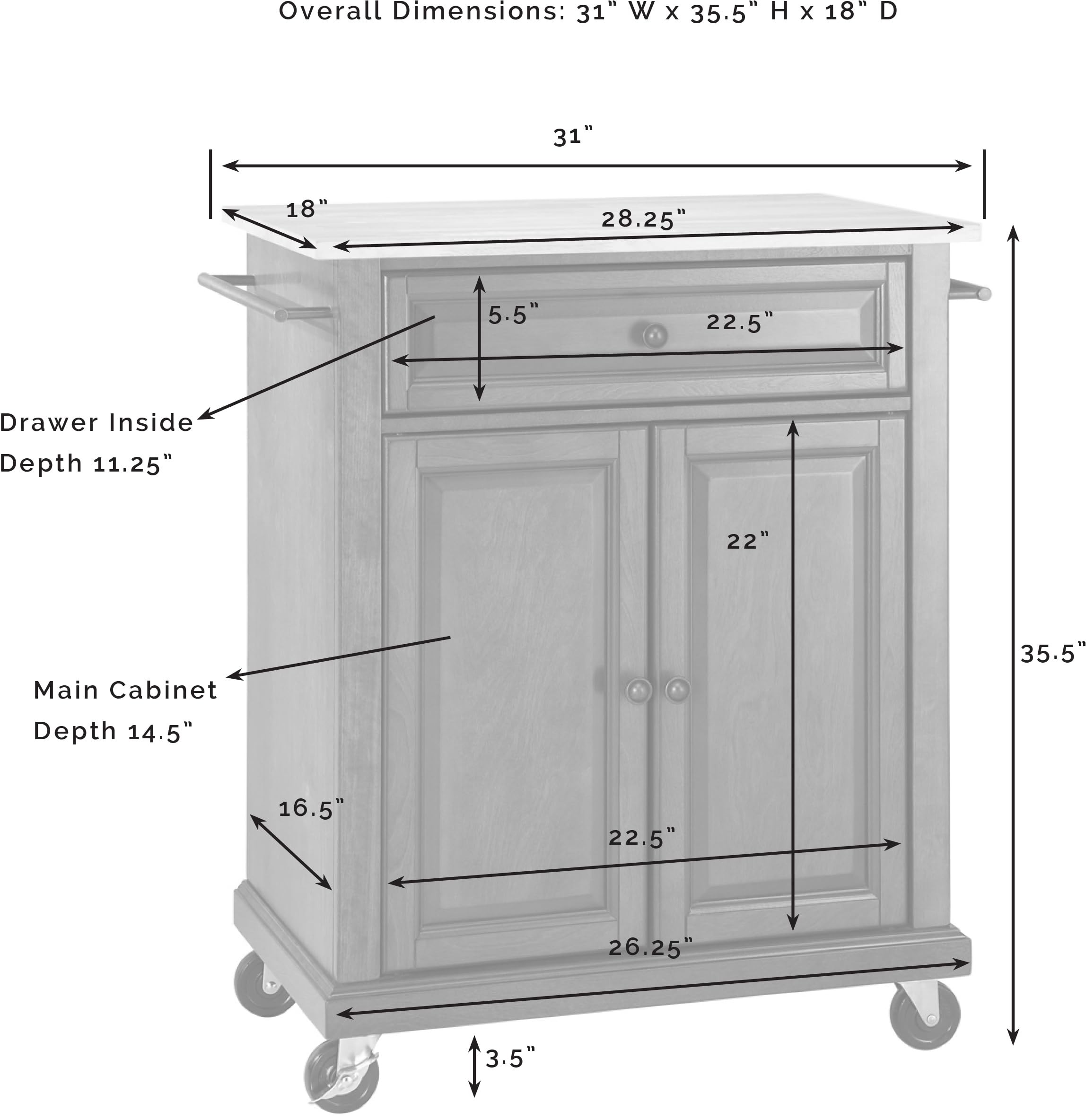 Crosley Furniture Compact Wood Top Small Rolling Cart with Shelves, Microwave Stand with Towel Rack, Mahogany