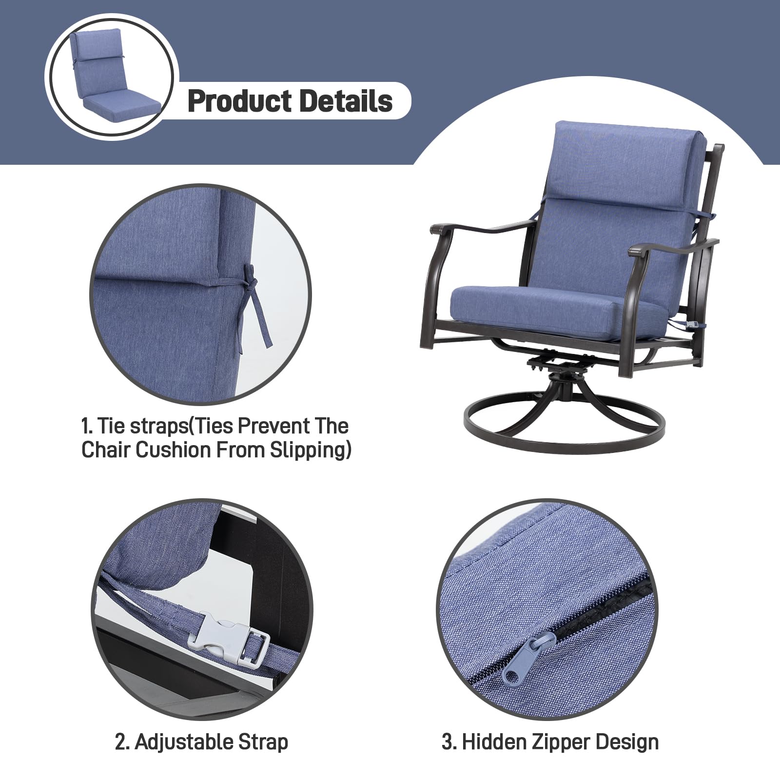 Aoodor Patio High Back Chair Cushion Olefin Fabric Slipcover Sponge Foam 46 X 21 X 4 Inch, Set Of 4 (Only Cushions)