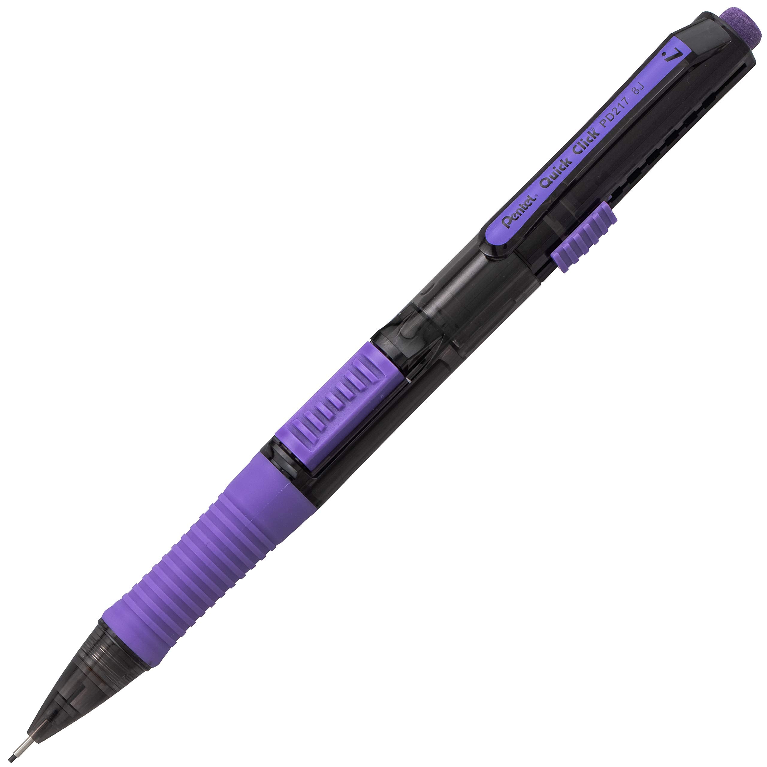 Pentel Quick Click Pop Mechanical Pencil, (0.7Mm) Medium 2B Lead, Black Barrel W/Violet Trim Box Of 12 (Pd217Av)