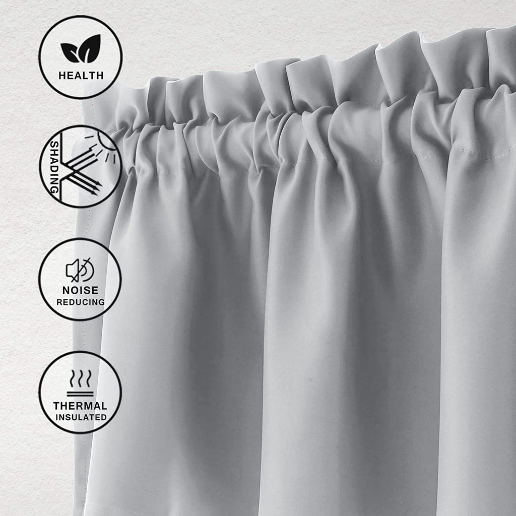 Hiasan Valance Curtains For Kitchen Blackout Thermal Insulated Solid Window Curtain Valance, Silver Grey, 52 X 18 Inches, 1 Panel
