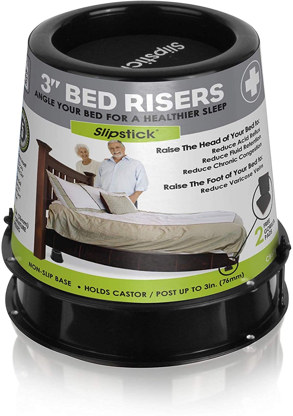 Slipstick Cb676 3 Inch Incline Bed Risers For Acid Reflux, Pain, And Breathing Relief (Set Of 2 Medical Risers And 2 Gorillapads