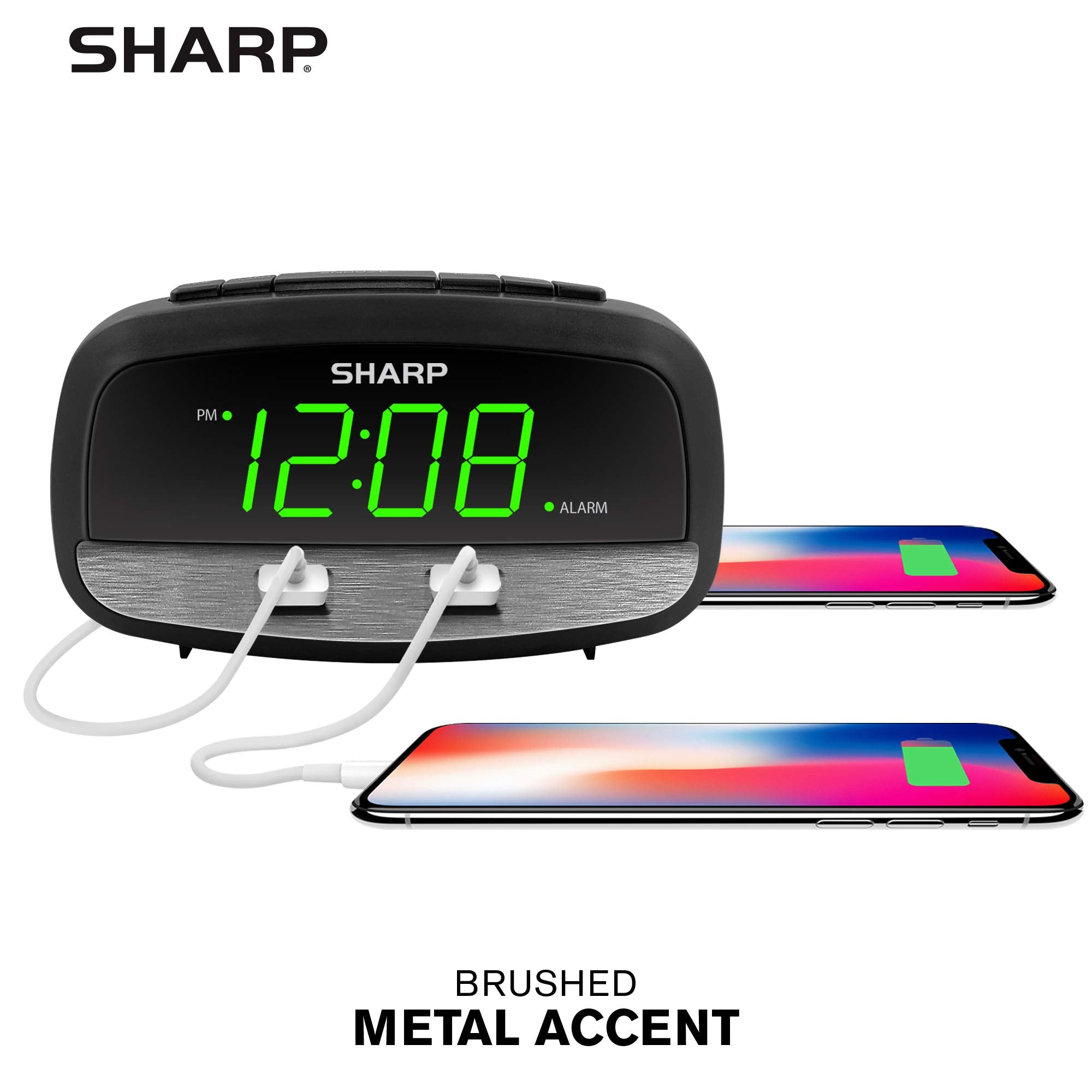 Sharp Digital Clock With Alarm And Dual Usb Fastcharge Charging Ports - Charge Your Phone Bedside - Battery Back-Up - Easy To Us