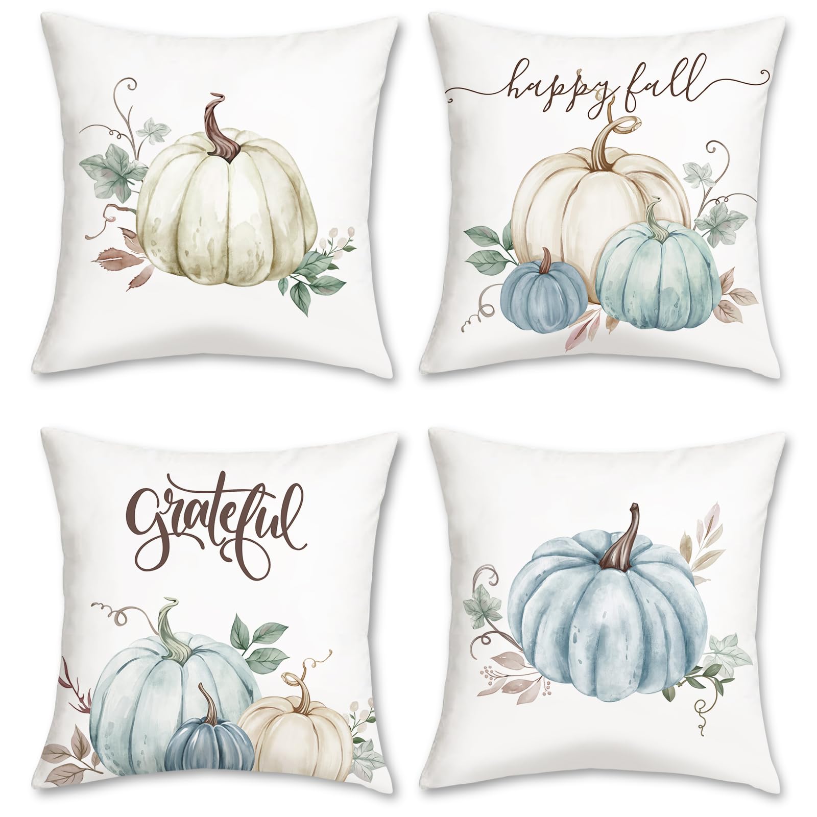 Bonhause Fall Thanksgiving Throw Pillow Covers 18 X 18 Inch Autumn Pumpkin Grateful Decorative Pillows For Sofa Couch Fall Decor