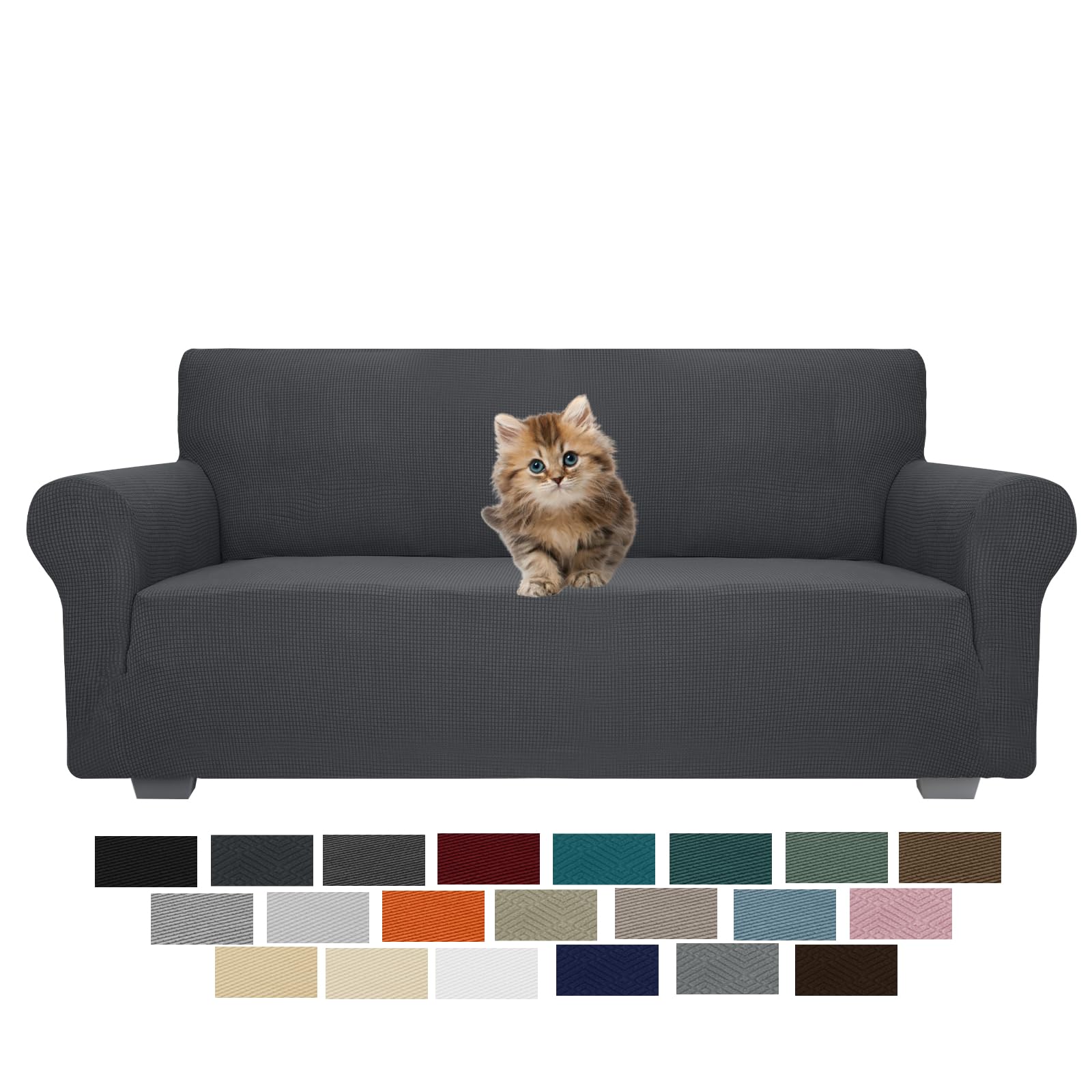 Jiviner High Stretch Couch Covers For 3 Cushion Couch, 1-Piece Jacquard Sofa Slipcovers Fitted Washable Sofa Covers With Elastic Bottom Furniture Protector For Kids Pets (Sofa, Grey)