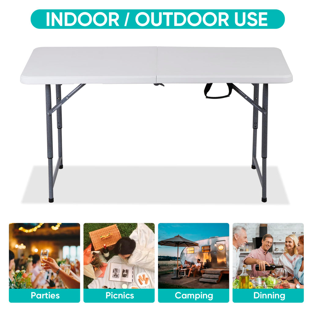 Zenstyle 4 Ft Adjustable Folding Table, Indoor Outdoor Portable Plastic Dining Card Table Utility Table For Camping Dining Event Party, White (48'X24', Rectangular)