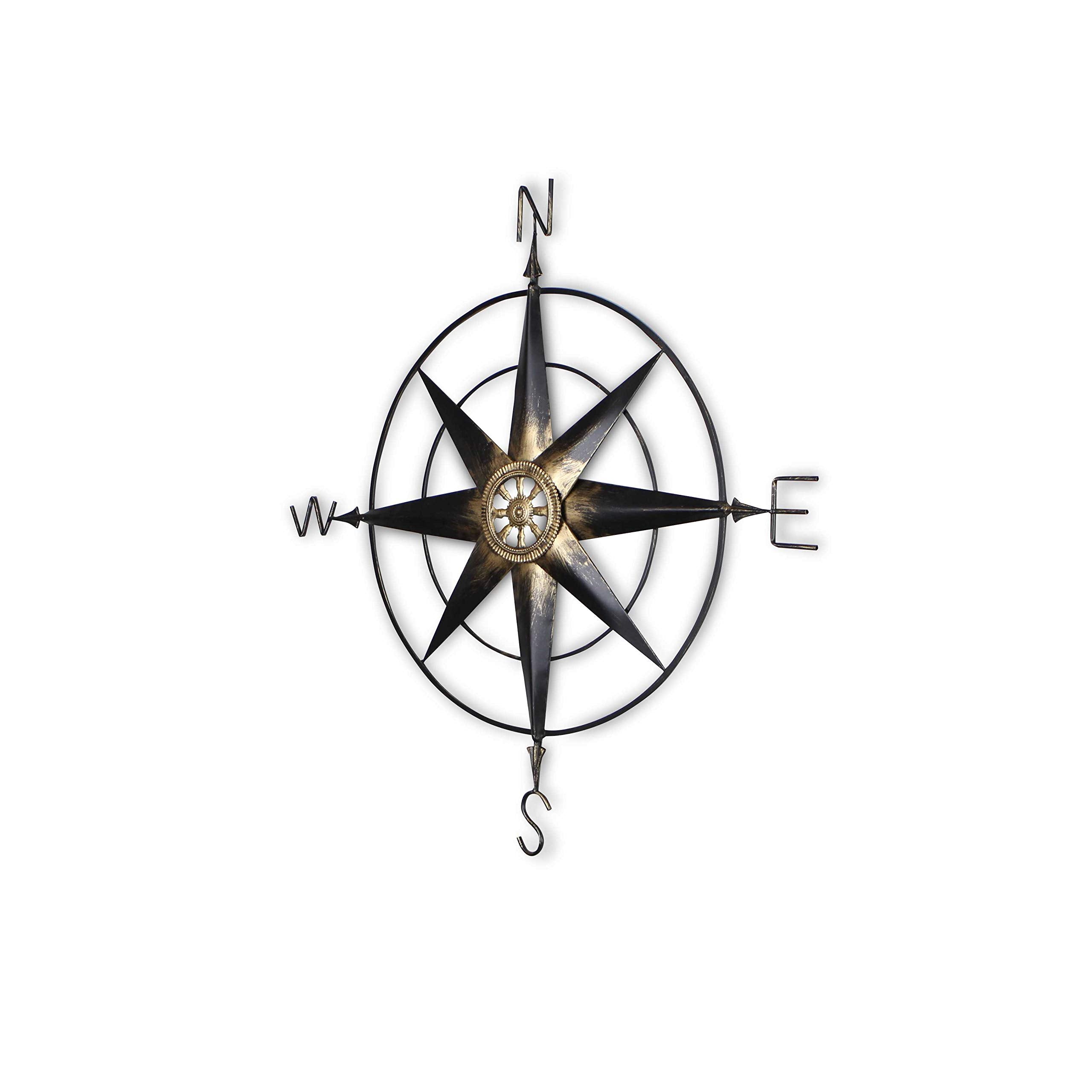 HomeRoots Black Metal Wall Decor Compass With Gold Center Accents