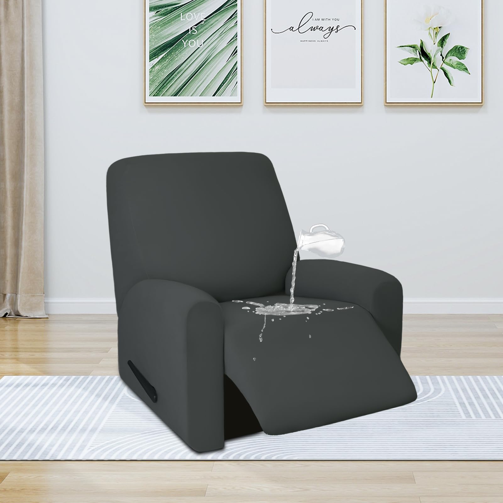 Purefit 100% Dual Waterproof Recliner Cover, Waterproof Couch Cover For Recliner - Stretch Non Slip Fleece Sofa Covers Washable, Leakproof Furniture Protector For Kids, Pets, Dog (Recliner, Dark Gray)
