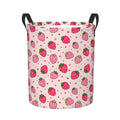 Dujiea Pink Strawberry Laundry Basket Round with Handle, Collapsible Foldable Canvas Storage Bin Dirty Clothes Bag for Laundry/T