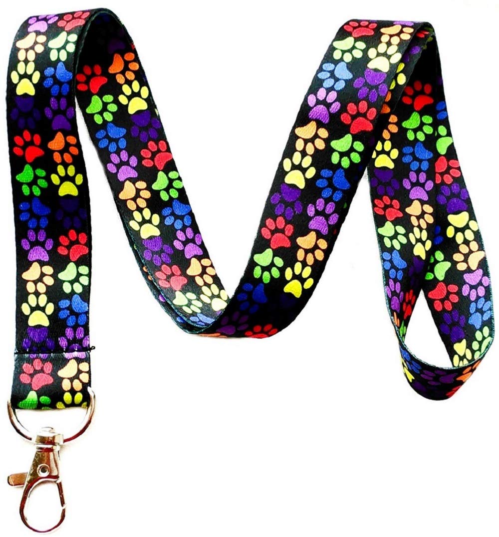 Rainbow Paw Print Lanyard Key Chain Id Badge Holders