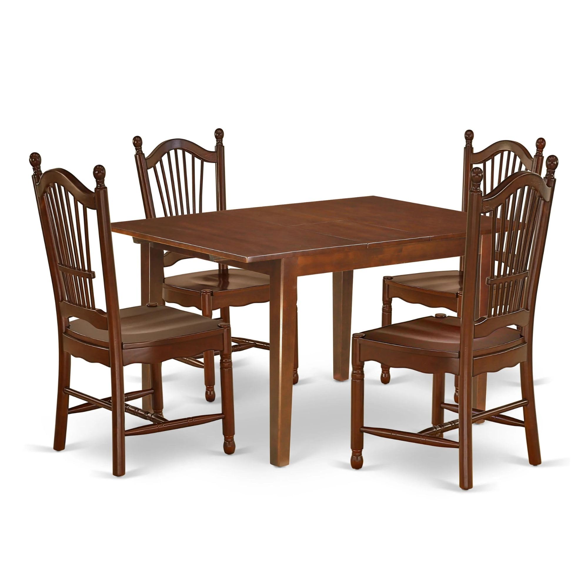 East West Furniture Mldo5-Mah-W Milan 5 Piece Kitchen Set Includes A Rectangle Dining Room Table With Butterfly Leaf And 4 Solid Wood Seat Chairs, 36X54 Inch, Mahogany
