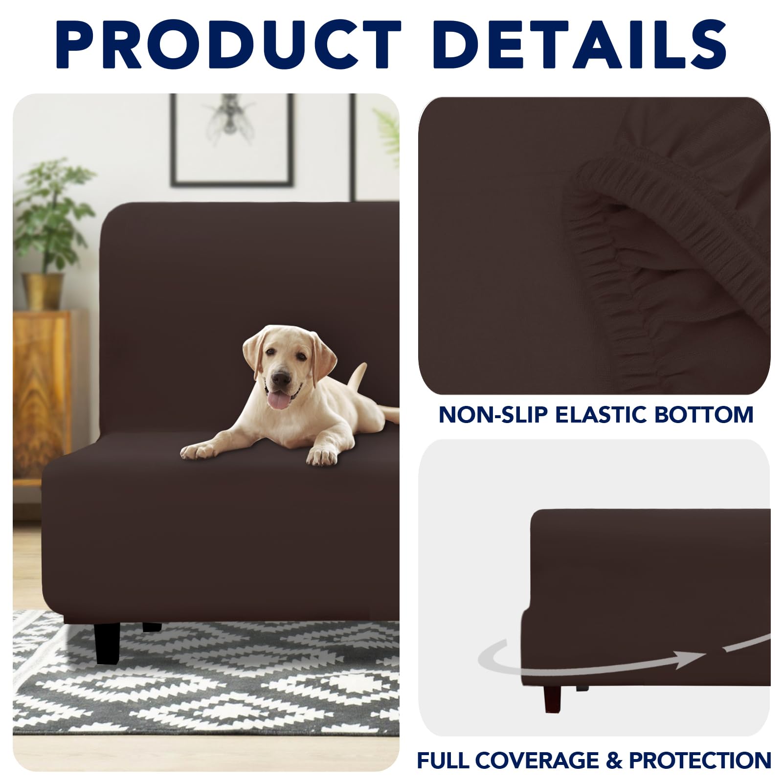 Purefit 100% Dual Waterproof Futon Cover, Waterproof Couch Cover For Futon - Stretch Non Slip Fleece Sofa Covers Washable, Leakproof Furniture Protector For Kids, Pets, Dog (Futon, Chocolate)