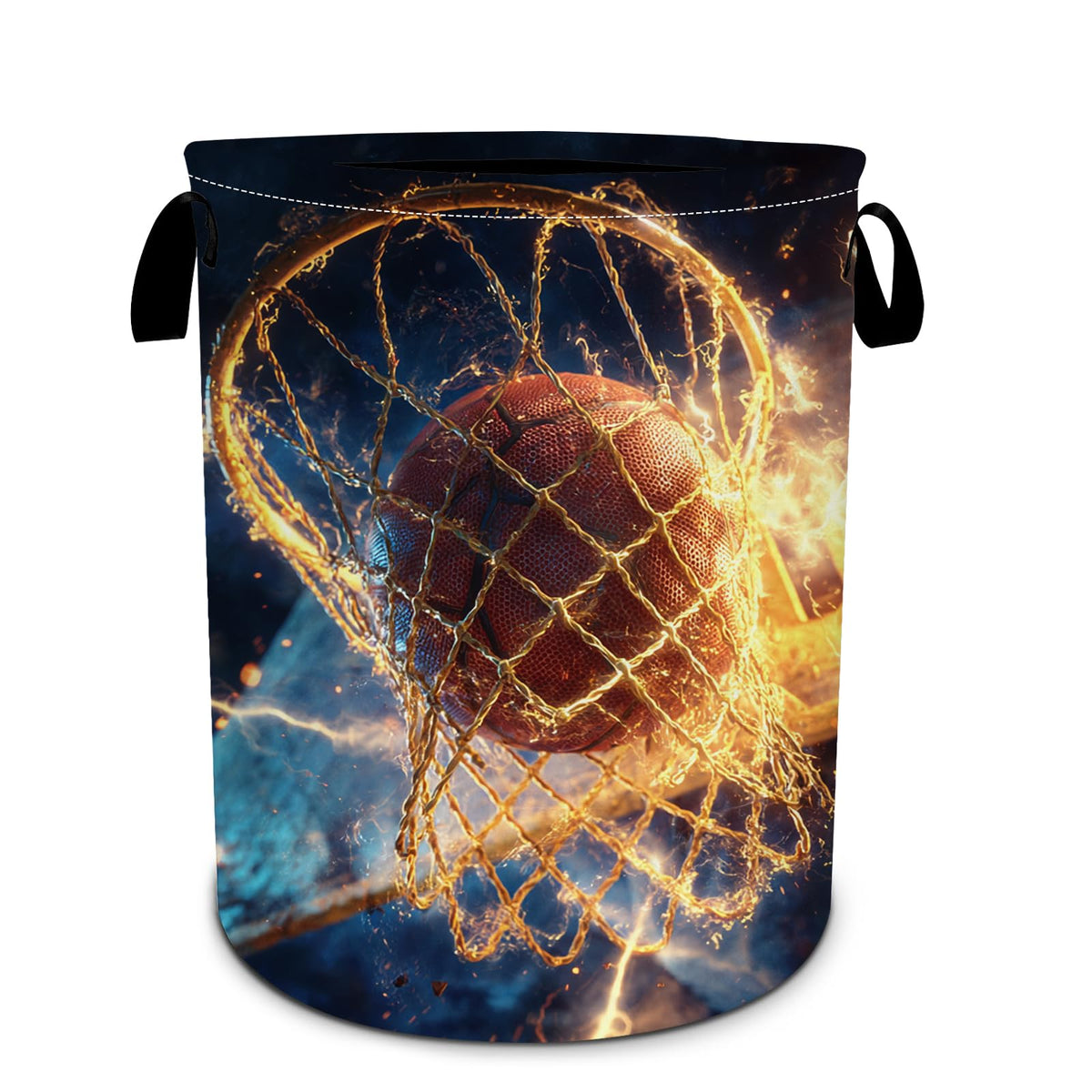 Basketball Sport Laundry Basket Collapsible Oxford Cloth Laundry Hamper with Handle Waterproof Clothes for Dorm Bathroom Bedroom