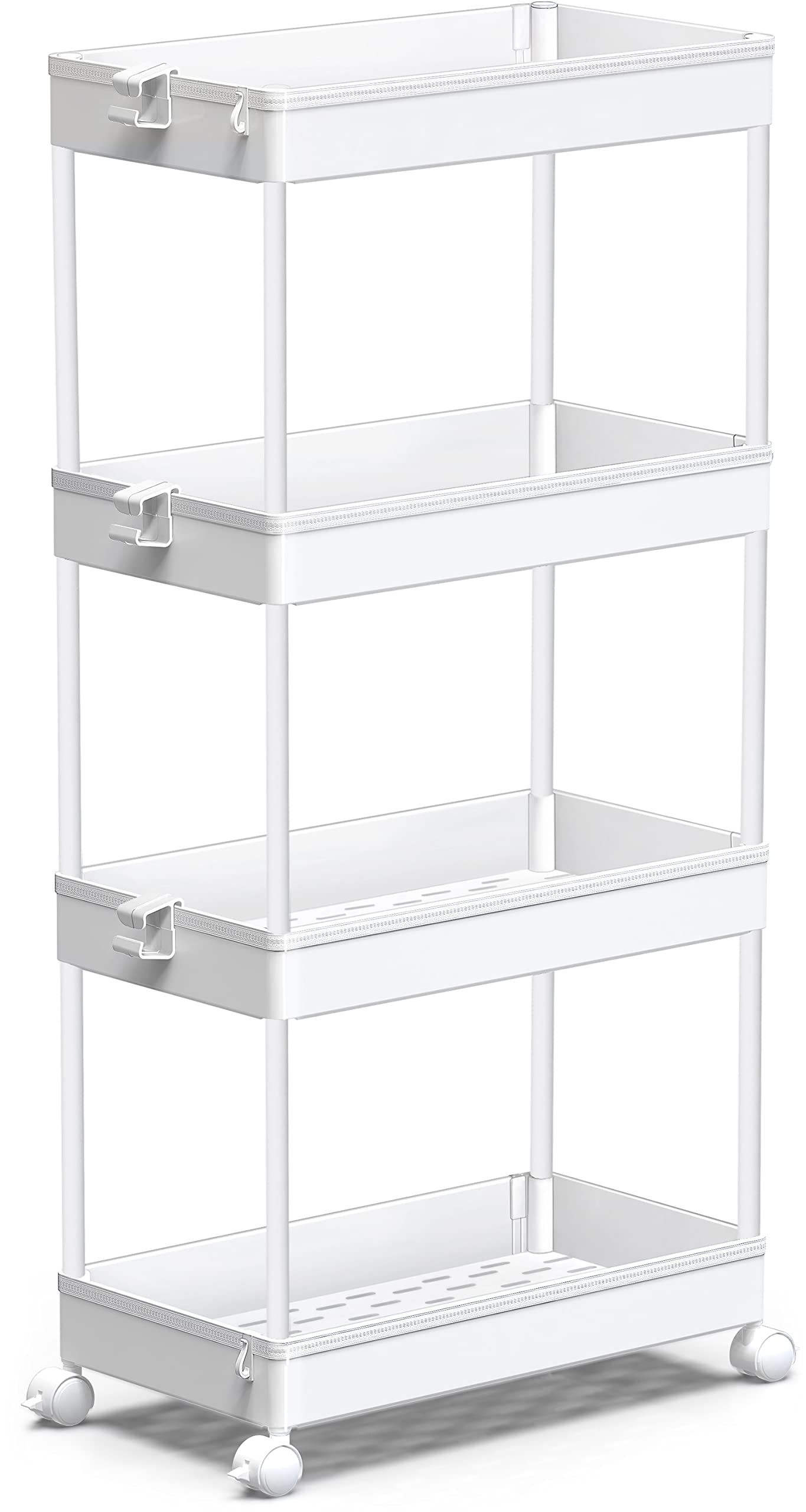 Spacekeeper Storage Cart, 4-Tier Mobile Shelving Unit, Bathroom Rolling Cart Utility Storage Organizer Shelf For Kitchen Living Room Bathroom Laundry Room & Dressers, White