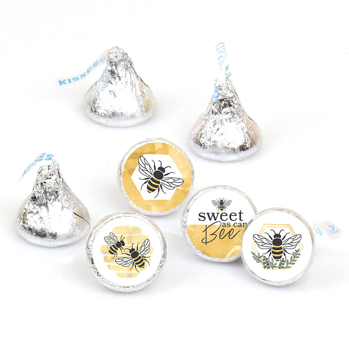 Big Dot of Happiness Little Bumblebee - Bee Baby Shower or Birthday Party Round Candy Sticker Favors - Labels Fit Chocolate Cand