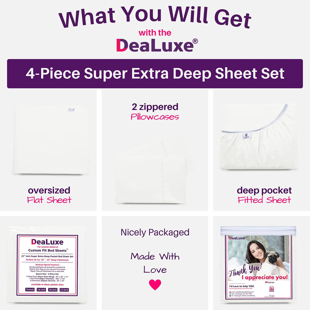 Extra Deep Pocket King Size Sheets - 21    King Sheet Sets Deep Pocket - [4 Piece Set] King Bed Sheets Oversize Flat Sheet, Fitt