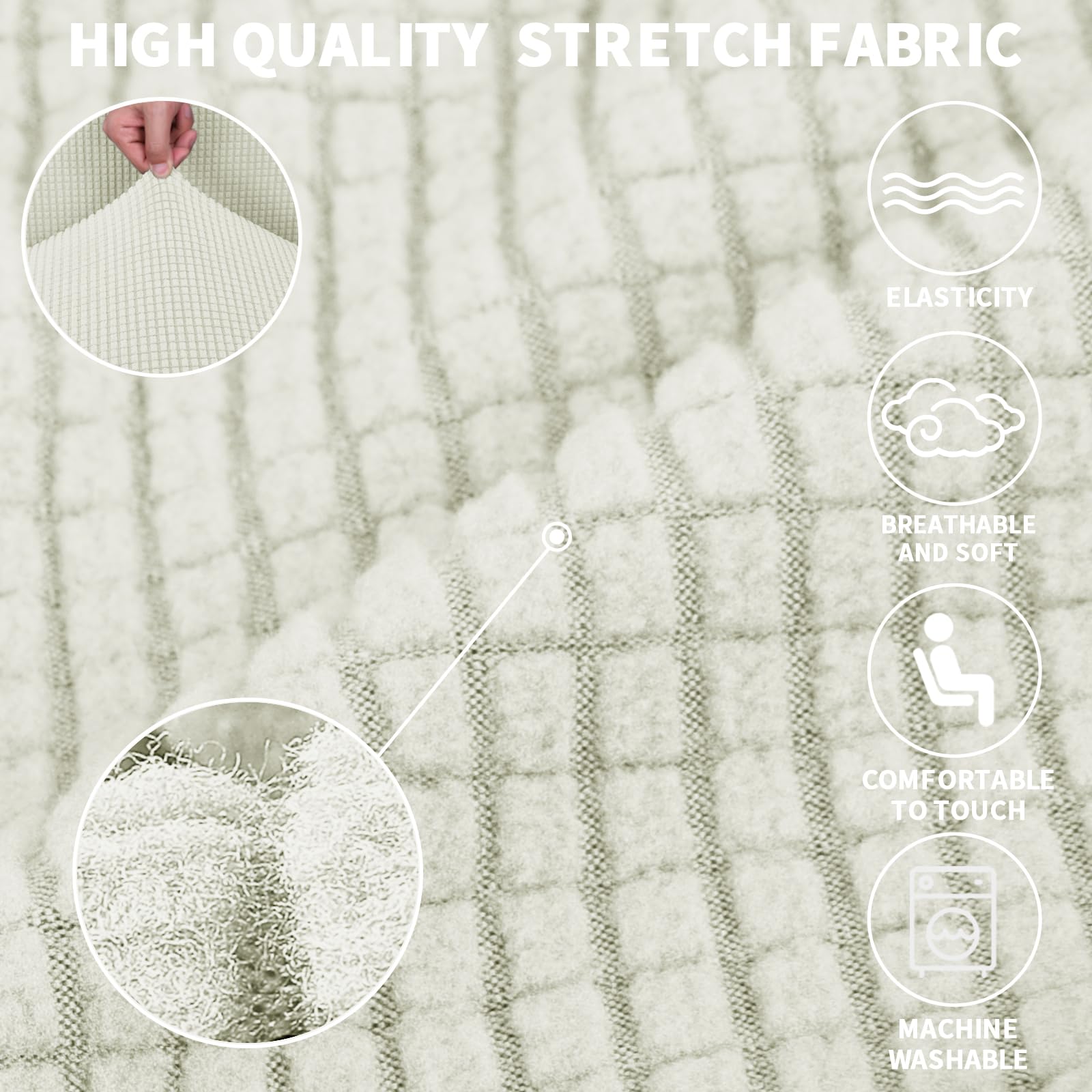 Jiviner High Stretch Loveseat Sofa Slipcovers 1-Piece Jacquard Couch Covers For 2 Cushion Couch Furniture Protector Washable Sofa Covers For Kids Pets Small Checks (Loveseat, Natural)