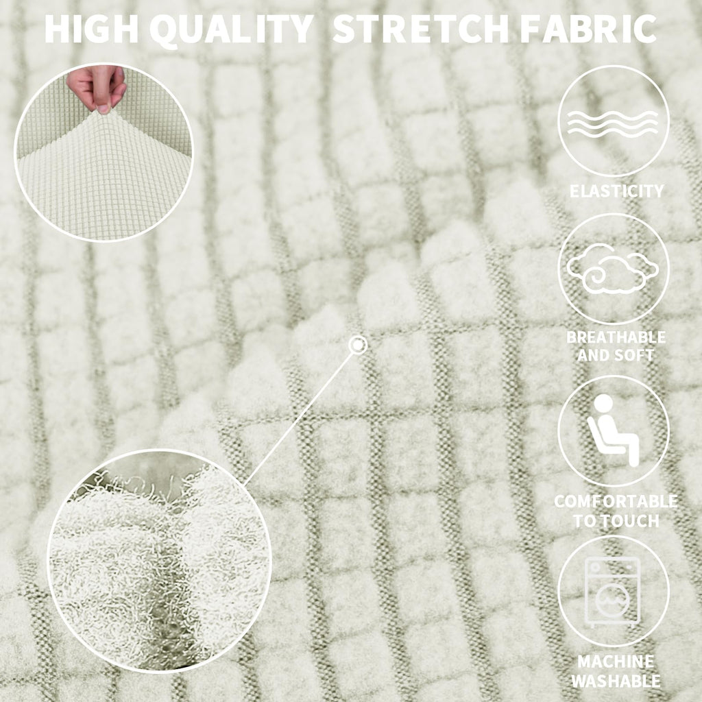 Jiviner High Stretch Loveseat Sofa Slipcovers 1-Piece Jacquard Couch Covers For 2 Cushion Couch Furniture Protector Washable Sofa Covers For Kids Pets Small Checks (Loveseat, Natural)