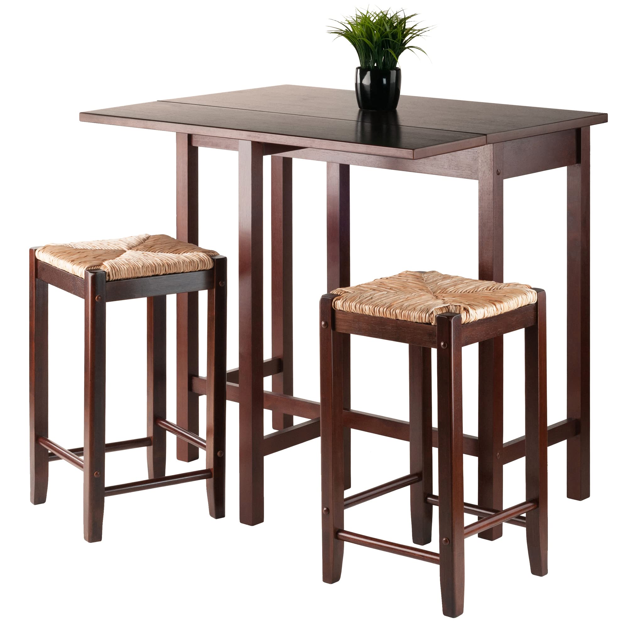 Winsome Lynwood 3-Pc Drop Leaf Table with Rush Seat Counter Stools