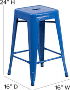 Commercial Grade 24 High Backless Blue Metal Indoor-Outdoor Counter Height Stool with Square Seat