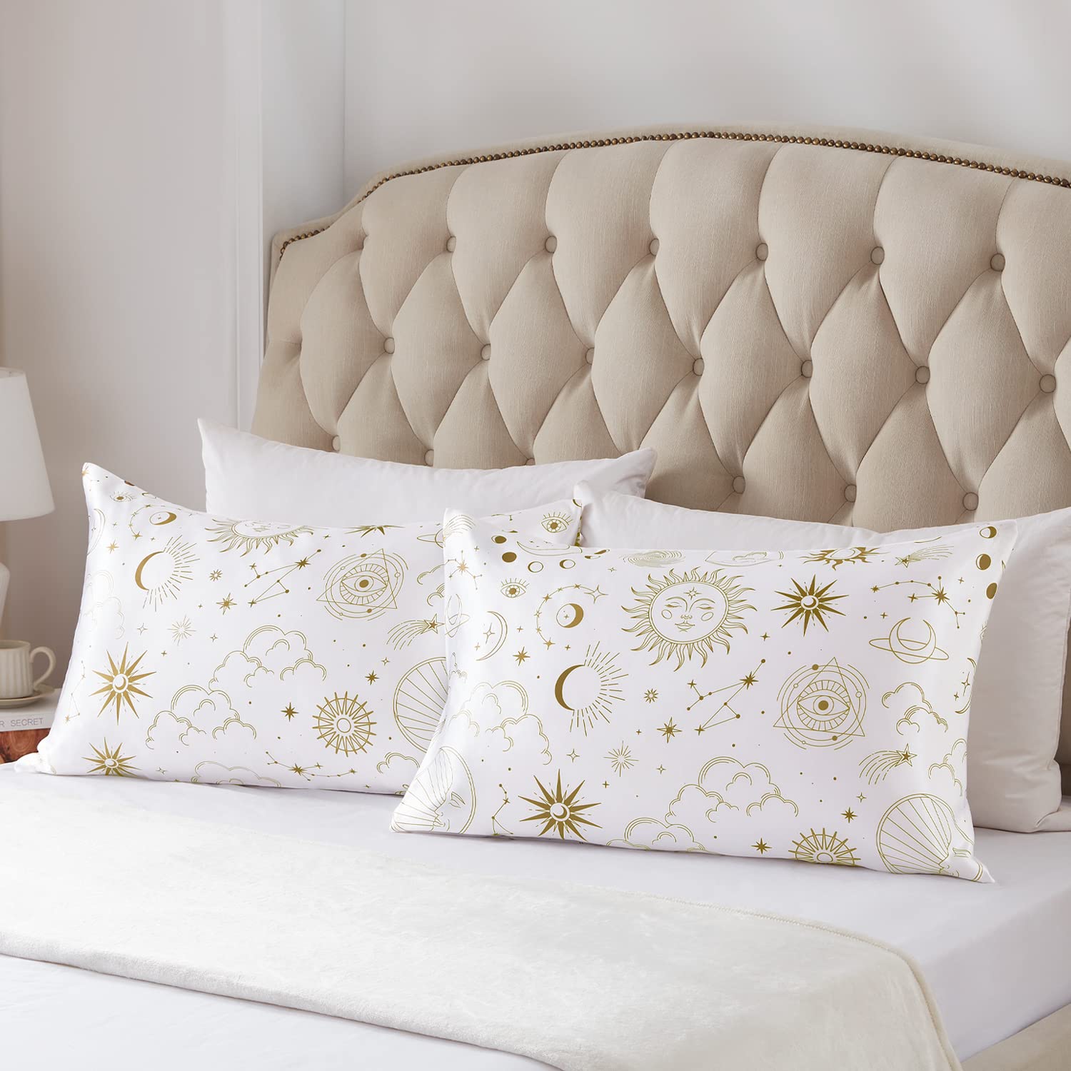 Exq Home Satin Pillowcase Silky Satin Pillowcase For Hair And Skin,Soft Cooling Printed Pillow Cases Queen Size Set Of 2 Satin P