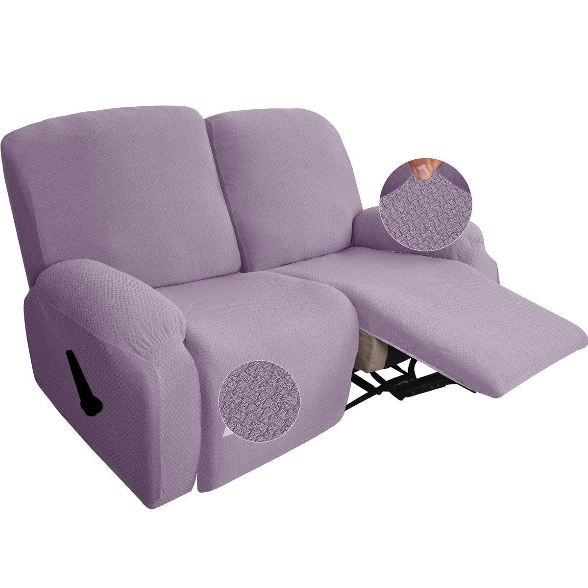 Jiviner Newest Design 6-Piece Recliner Chair Covers Stretch Jacquard Chair Covers For Recliner Recliner Slipcovers For Living Room Soft Recliner Protector With Pocket (Loveseat Recliner, Light Purple)