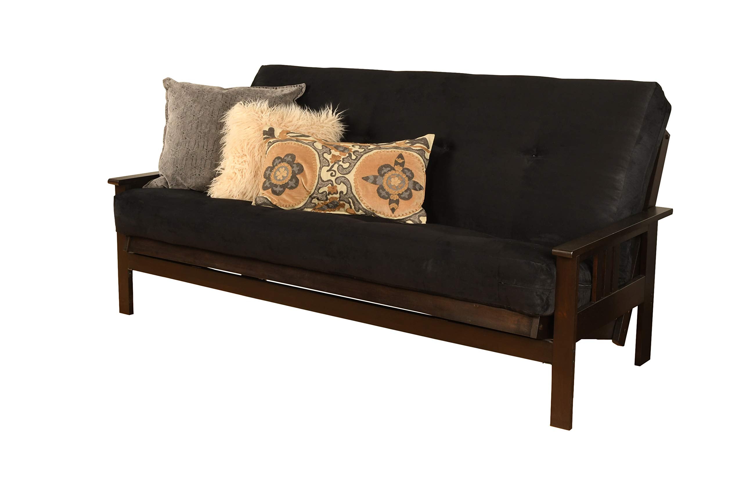Kodiak Furniture Monterey Futon Set, No Drawers, With Espresso Base And Suede Black Mattress