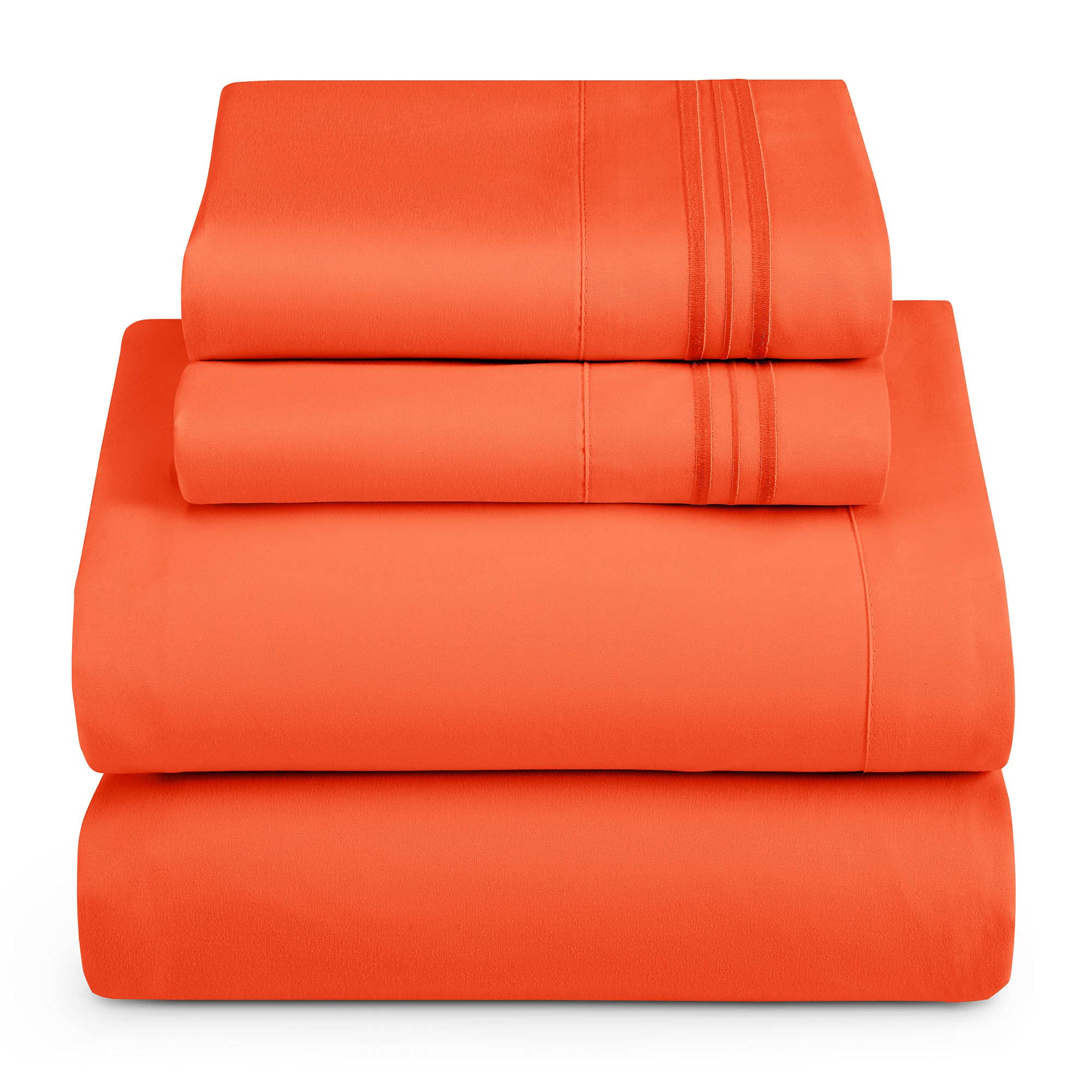 Hearth & Harbor Twin Size Sheets - 3 Piece Bed Sheet Set, Hotel Luxury Double Brushed Bed Sheets - Extra Soft Bedding Sheets & Pillowcases, Twin, Orange Rust
