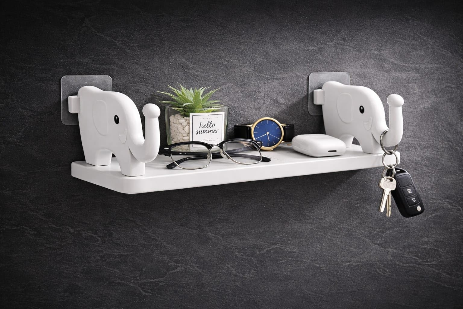 Stuber Elephant Shape Floating Wall Shelf | Adhesive Wall Rack For Kitchen, Bathroom, Bedroom, Office, Entryway | No Drill Stora
