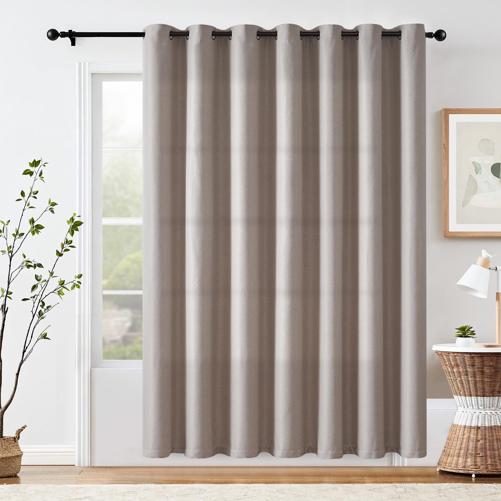 Jinchan Linen Textured Room Darkening Curtain 84 Inch Length For Living Room Darkening Taupe Extra Wide For Room Divider Drape Bedroom Curtain Thermal Insulated Grommet Top 1 Panel Window Treatment