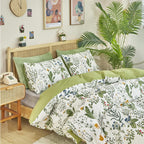 Clothknow Sage Green Comforter Set Twin Cotton Floral Botanical Bedding Sets White Green Flowers Bedding Comforter Soft 3Pcs Bed