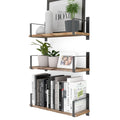 Wallniture Toledo Floating Shelves for Living Room Decor, Floating Bookshelf Set of 3, Burned Finish Rustic Wood Wall Shelves