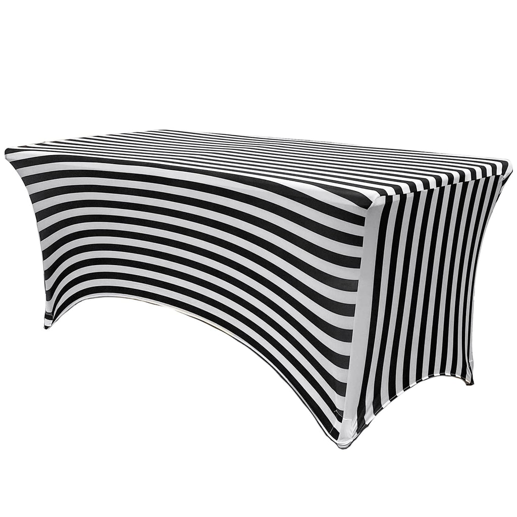 Your Chair Covers - 4 Ft Rectangular Fitted Spandex Tablecloths, Stretch Elastic Table Cover For Patio, Party, Birthday, Vendor, Dj Table - Black And White Striped