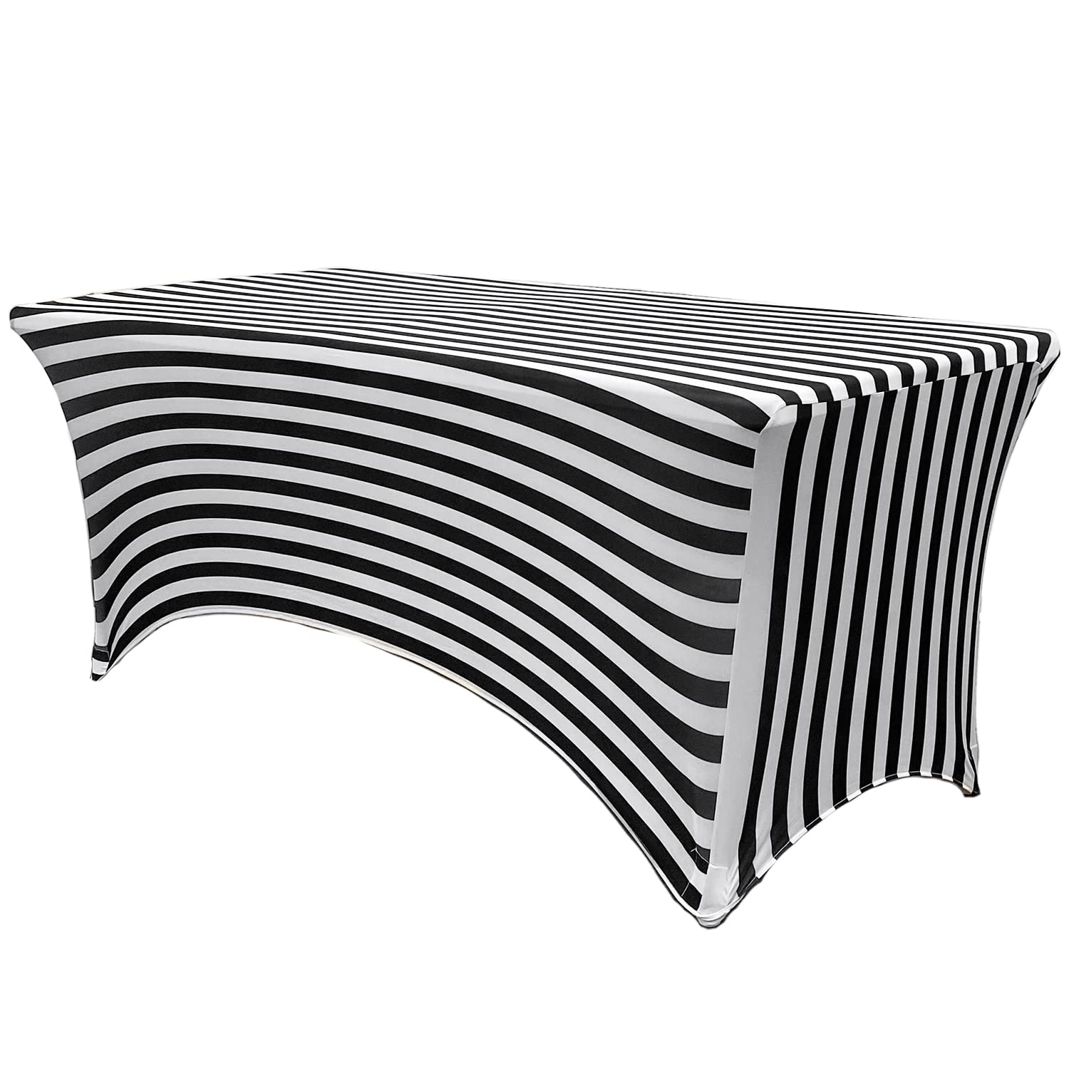Your Chair Covers - 4 Ft Rectangular Fitted Spandex Tablecloths, Stretch Elastic Table Cover For Patio, Party, Birthday, Vendor, Dj Table - Black And White Striped