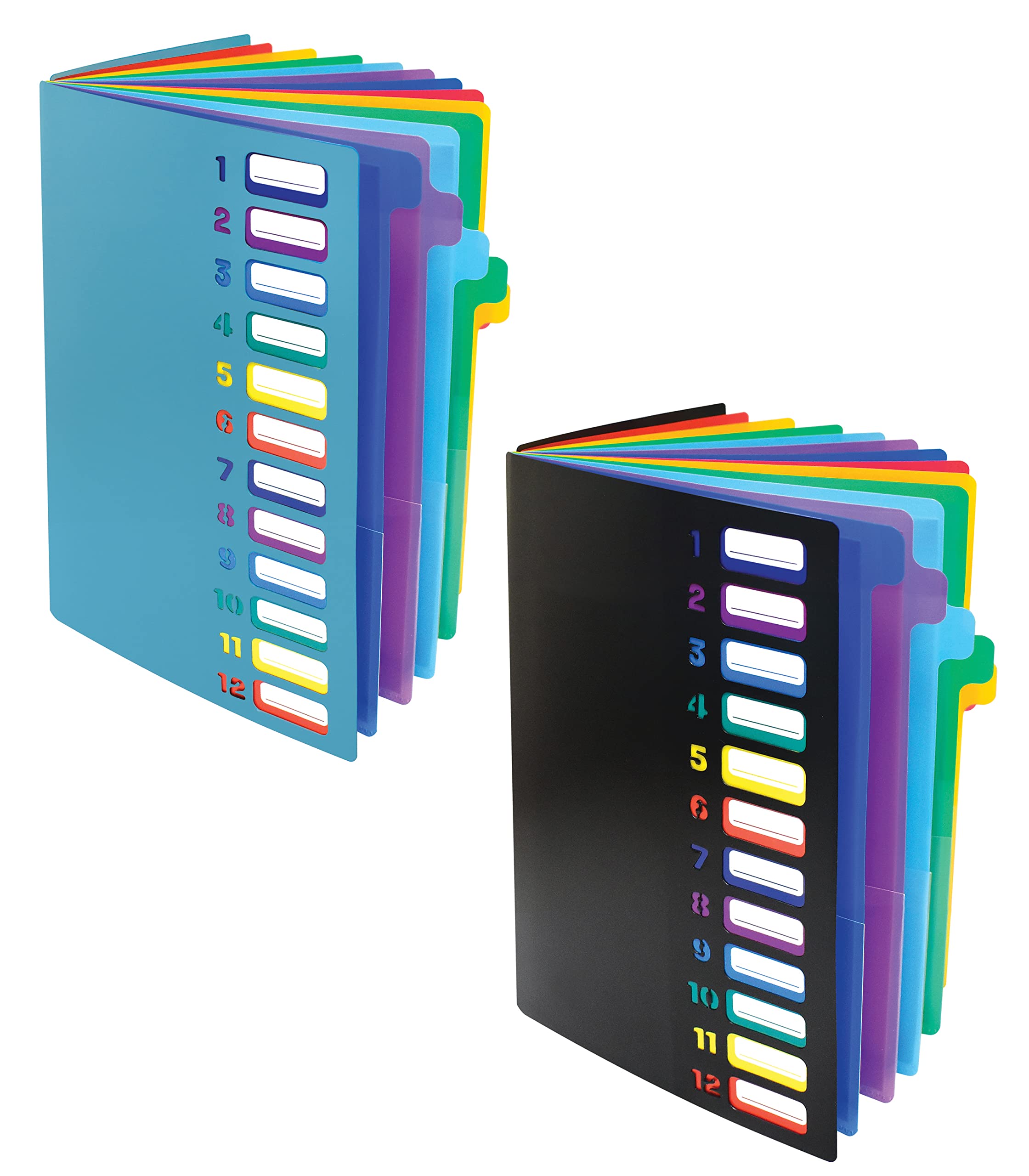 Better Office Products 24 Clear Pocket Expanding File Folder With 12 Colored Tabs, Letter Size, Holds 300 Sheets, Project File O