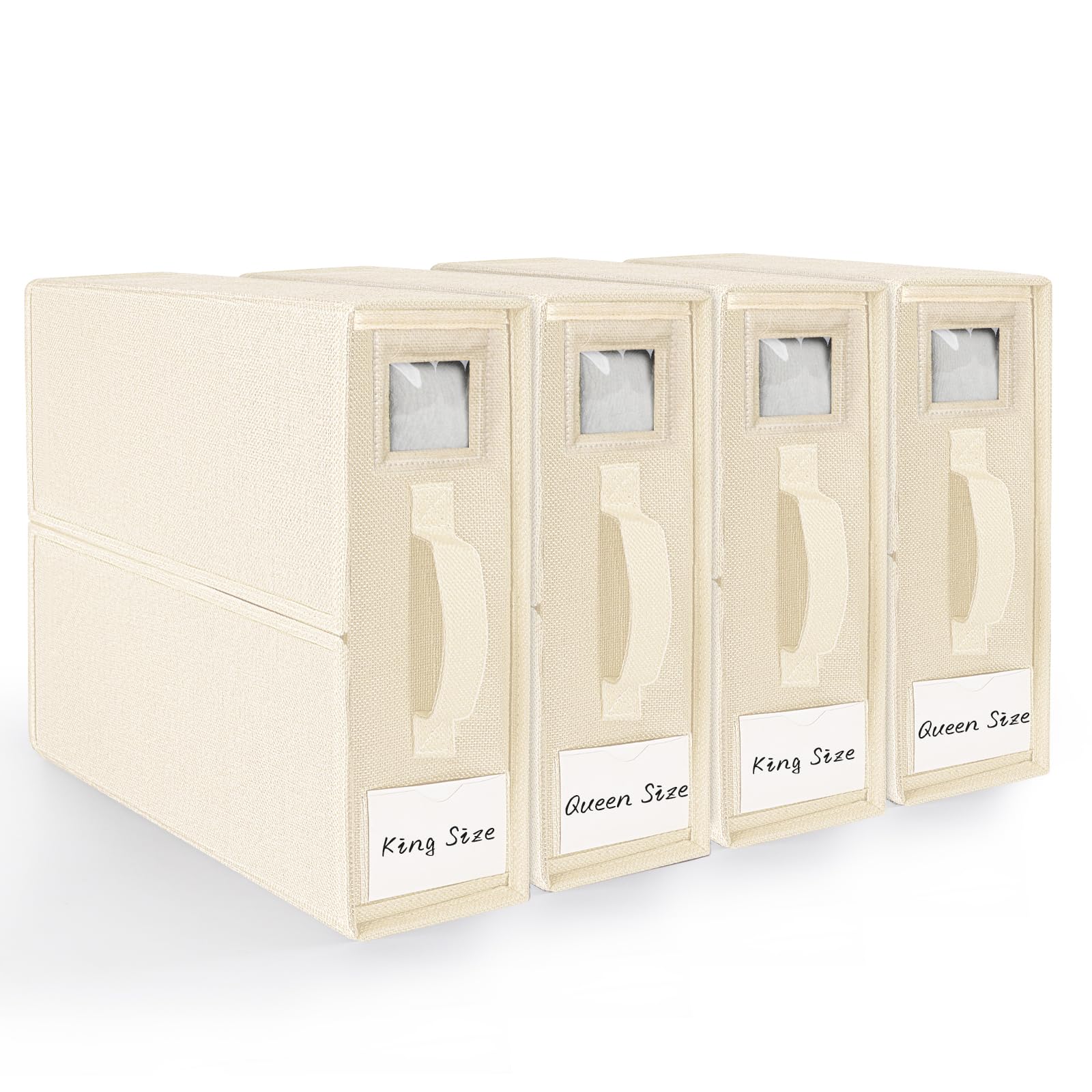 DELLAN Bed Sheet Organizer, Linen Closet Organizers and Storage, Foldable Cube Sheet Set Organizer (6 Pack Beige)