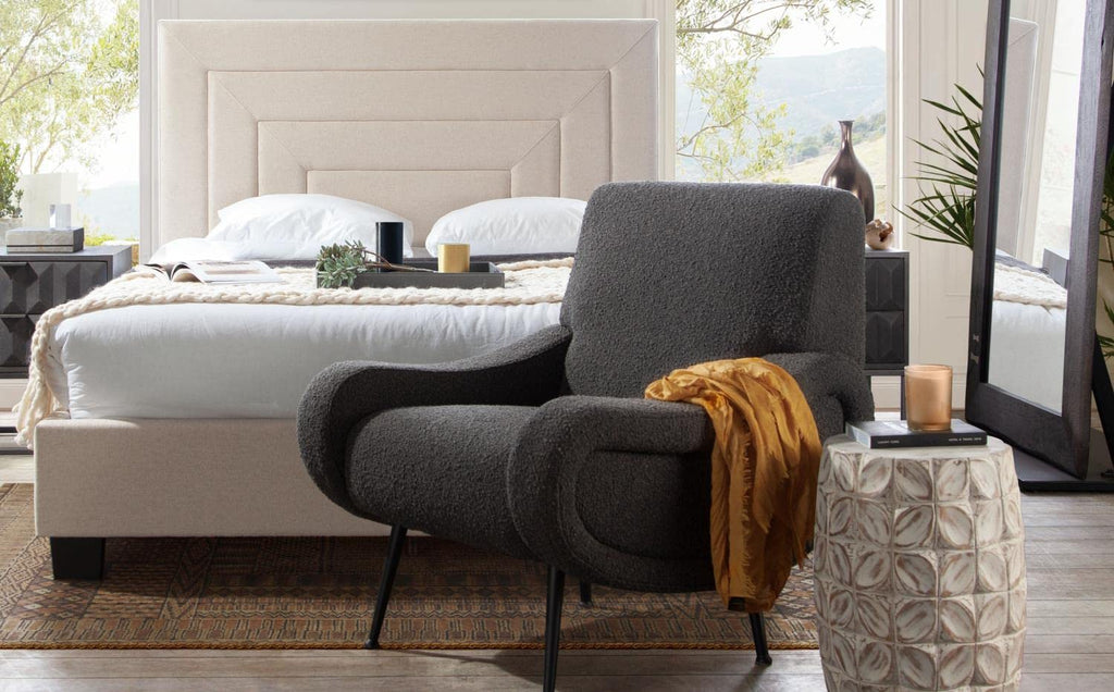 Arden Eastern King Bed w/ 54" Headboard in Cream Fabric by Diamond Sofa