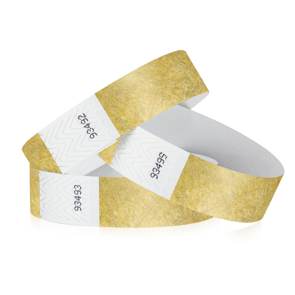 Wristco Metallic Gold Tyvek Wristbands For Events - 500 Count - Comfortable Tear Resistant Paper Bracelets Id Wrist Bands For Co