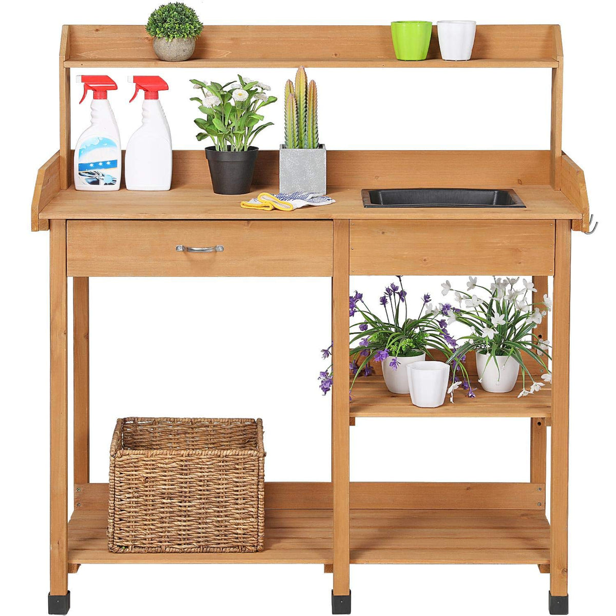 Topeakmart 45.2X17.7X47.6' (Lxwxh) Potting Benches Outdoor Garden Potting Table Work Bench With Removable Sink Drawer Rack Shel