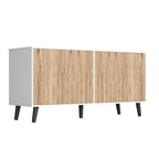 Sideboard Buffet Cabinet with Storage, 55" Kitchen Storage Cabinets with 4 Doors and Shelves (White & Natural)